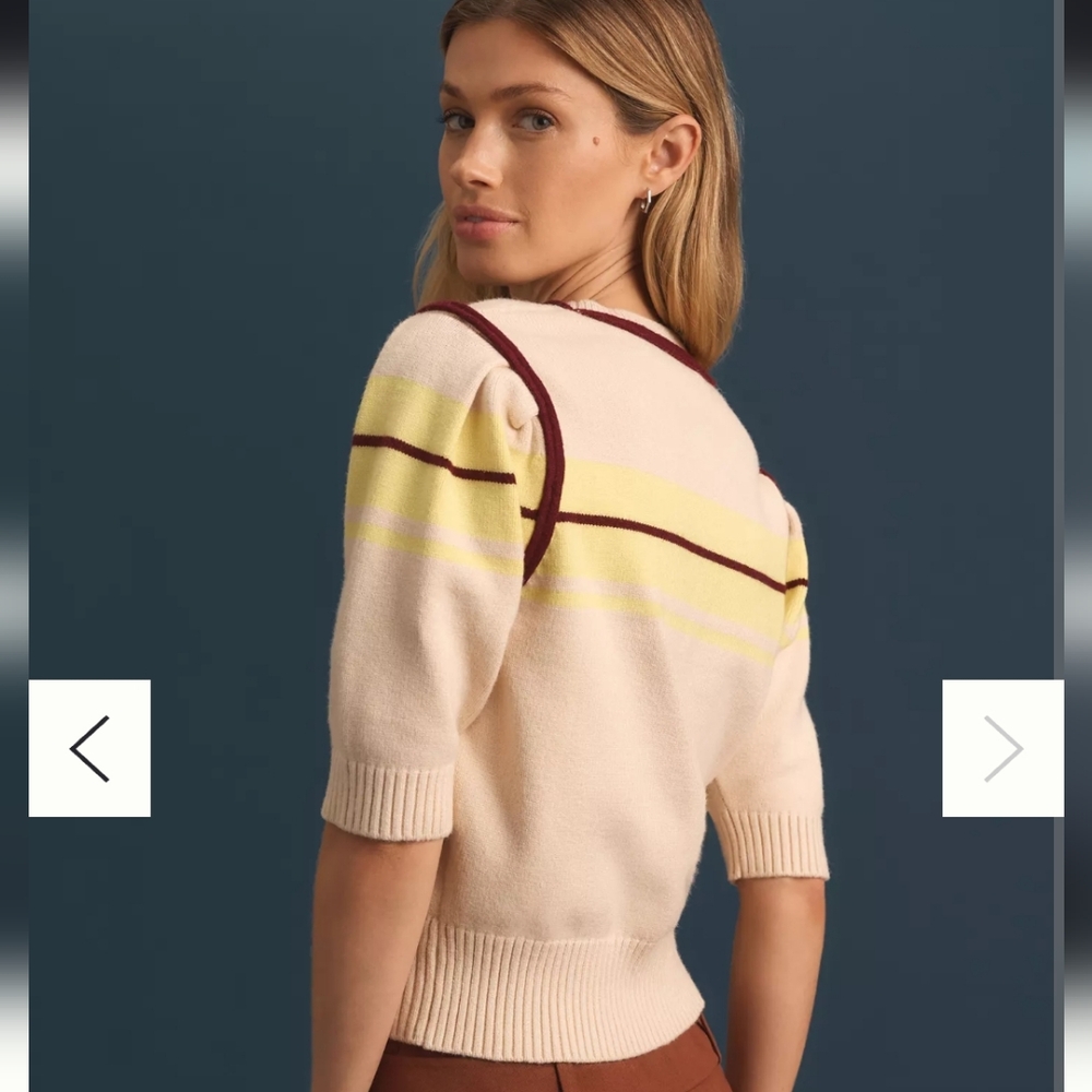 English Factory Puff Sleeve Striped Sweater - Picture 2 of 6
